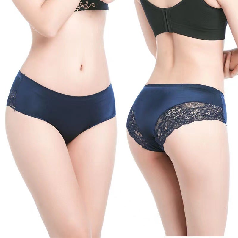 Ice Silk Lace Underwear Women'S Mid-Waist Traceless Cotton Crotch Skin-Friendly Plus Size Breathable Ultra-Thin Few Women'S Briefs - Image 3